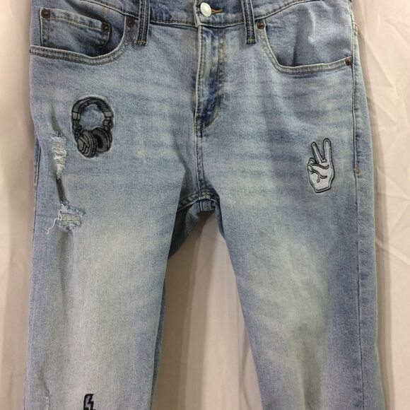 Levi’s 511 Slim Men’s Jeans 29x29 Light Wash Embroidered Patches Distressed - Picture 4 of 6